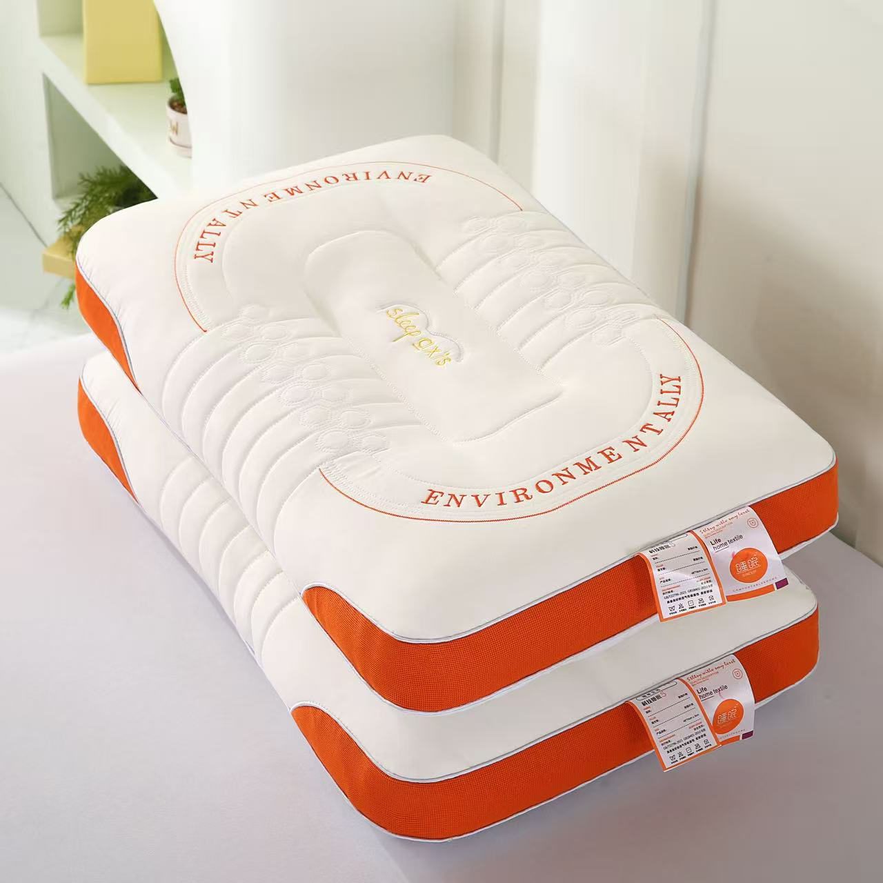 1pc Deep Sleep Pillow Provides Refreshing Sleep All Year Round, with a Soft and Highly Elastic Pillow Core. Its Ergonomic Neck-supporting Design Conforms to the Physiological Curve, While Zoned Support Technology Accommodates Both Side and Back - Image 2