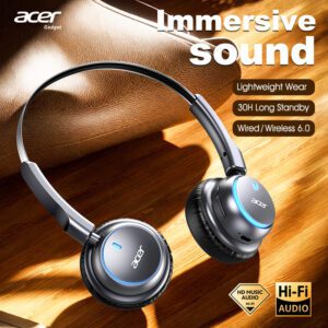 [Acer 2026 New Release] OHR645 Over-Ear Earphones, 3D Spatial Audio, 30 Hours of Music Playback, Soft And Comfortable Memory Foam Ear Cushions, Adjustable Headband, Multi-Device Compatibility, Ideal for Gaming, Sports, Music And Fitness