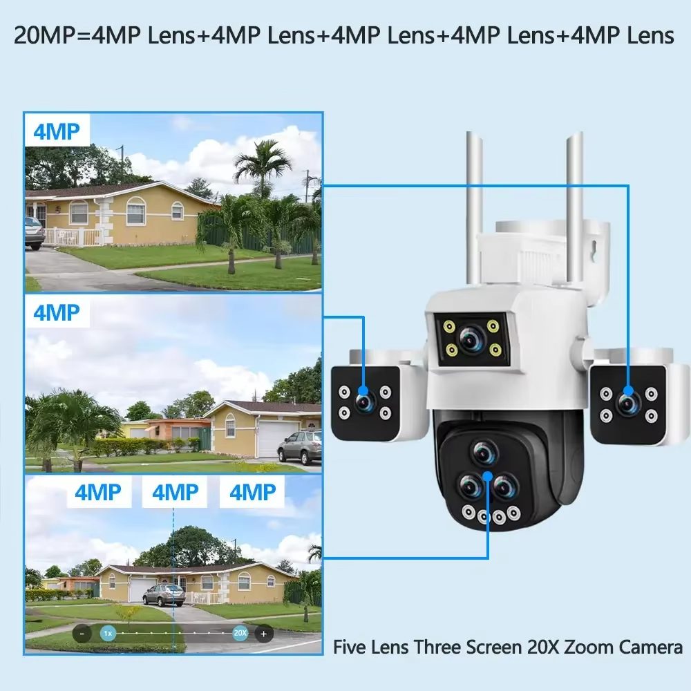 20x Zoom 4MP WiFi Security Camera, White, Full HD WiFi Security Camera, 5 Lenses, Two-Way Audio, Outdoor IP66, Auto Tracking, Human Detection, Push Notifications, 360° Pan-Tilt Control, Video Monitoring, Suitable for Home, Office, and Outdoor Use - Image 6