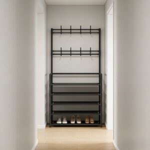 2027 New Coat Rack, Can Hang 8 Hats, 2pcs of Clothing, 10 Strings of Keys, 5-Layer Shelf Can Hold 15 Pairs of Shoes, Hanging Clothes, Hats, Bags + Multi-Layer Shoe Rack, Stable Load-Bearing, Household Living Room Entrance Integrated Storage Rack
