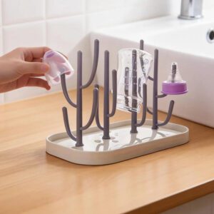 Large Capacity Vertical Space-Saving Bottle Drying Rack with Drip Function | Multi-Purpose Cup Stand, Grey, Made of PP for Kitchen and Bathroom