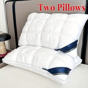 Set of 2 Luxurious Five-Star Hotel Quality Pillows - Designed for Deep Sleep with Neck Support, Featuring High-Density, Non-Flattening Covers Suitable for All Seasons, Made with White Satin And Filled with 100% Polyester