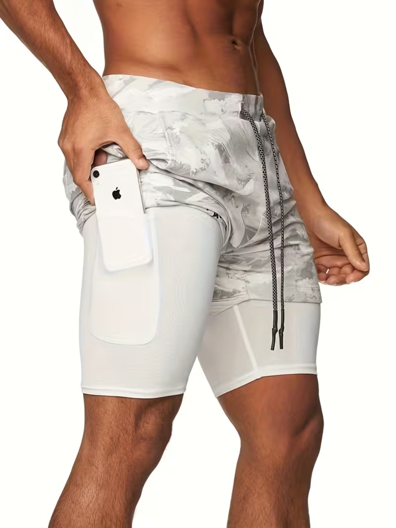 Men'S Running Shorts | Regular Fit, Slight Stretch Fabric, Print Pattern, Drawstring Detail | Suitable For Sports, Training, Hiking & Outdoor Activities In Summer - Image 4