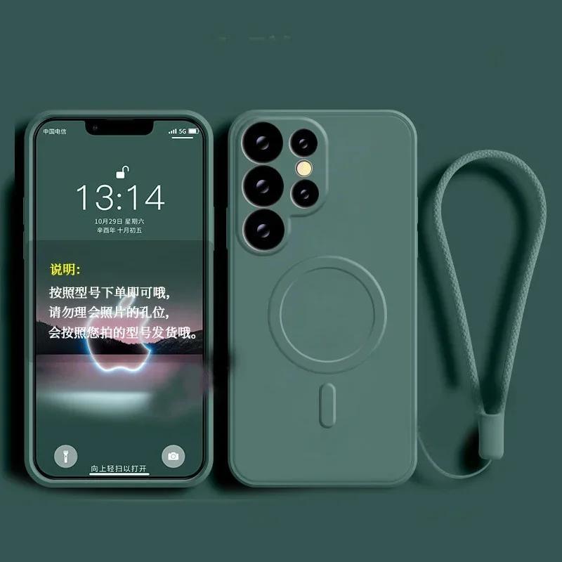 Phone Case - Liquid Silicone Magnetic Phone Case for Samsung Galaxy S25 S24 S23 S22 Ultra Plus A56 A55 A36 A16 A15 A35 Soft Matte Shockproof Shell Wireless Charging Protective Cover with Short Rope Wristband