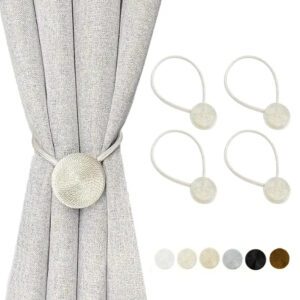 Four Premium Easy Round Magnetic Curtain Strings, Robust Magnetic Hooks, Handcrafted Decorative Magnetic Design, Long-Lasting Material, Bohemian Style Hanging Strings, Ideal for Bedroom, Living Room, And Office Curtain Storage Decoration