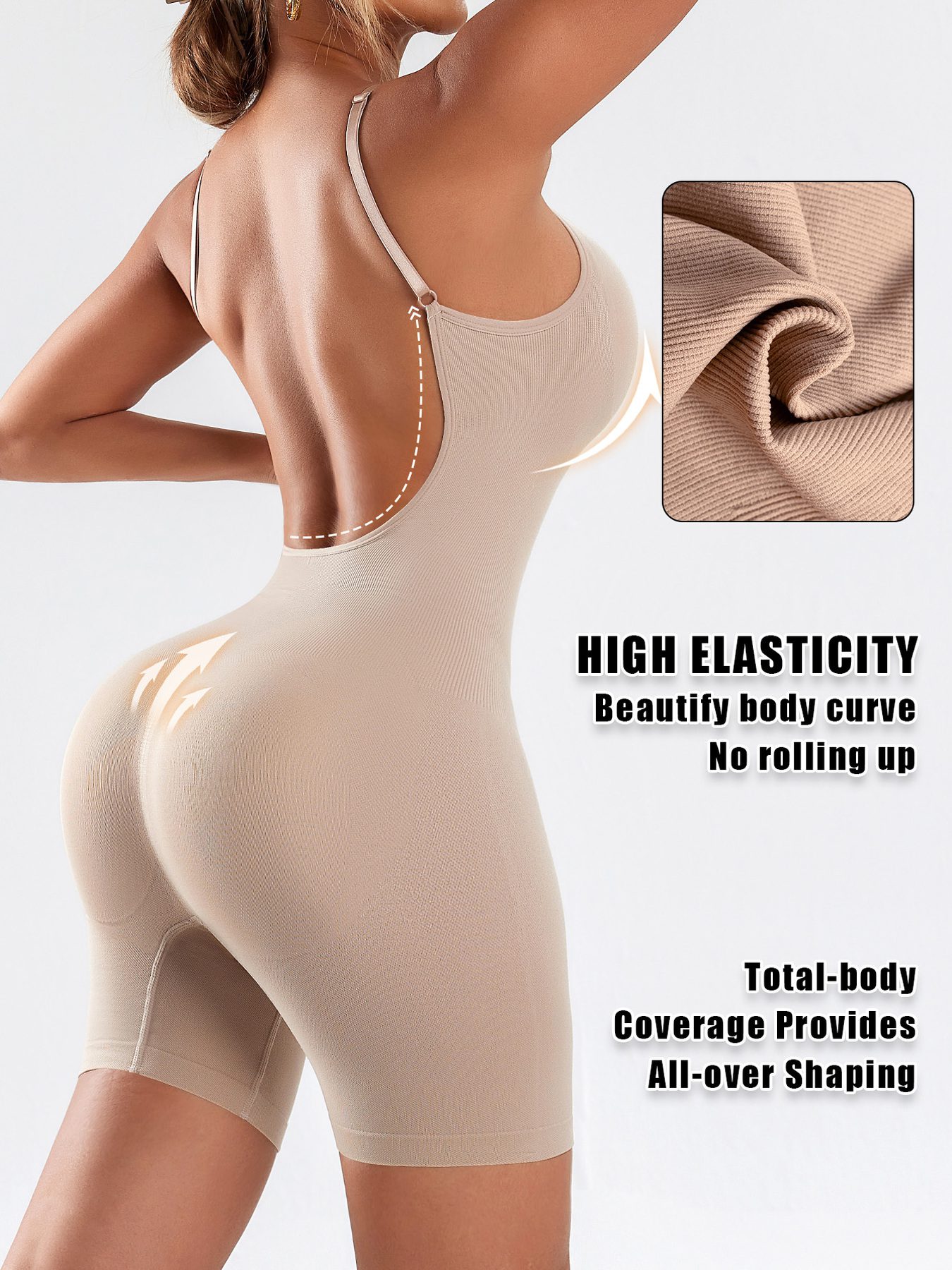 1pc CELILIN Women's Full Backless Shaping Bodysuit - Medium Support Tummy Control Butt Lifter, Seamless One-Piece Suit, Breathable Lightweight for Yoga, Gym & Casual Attire, Machine Washable Solid Color (No Chest Padding) - Image 7