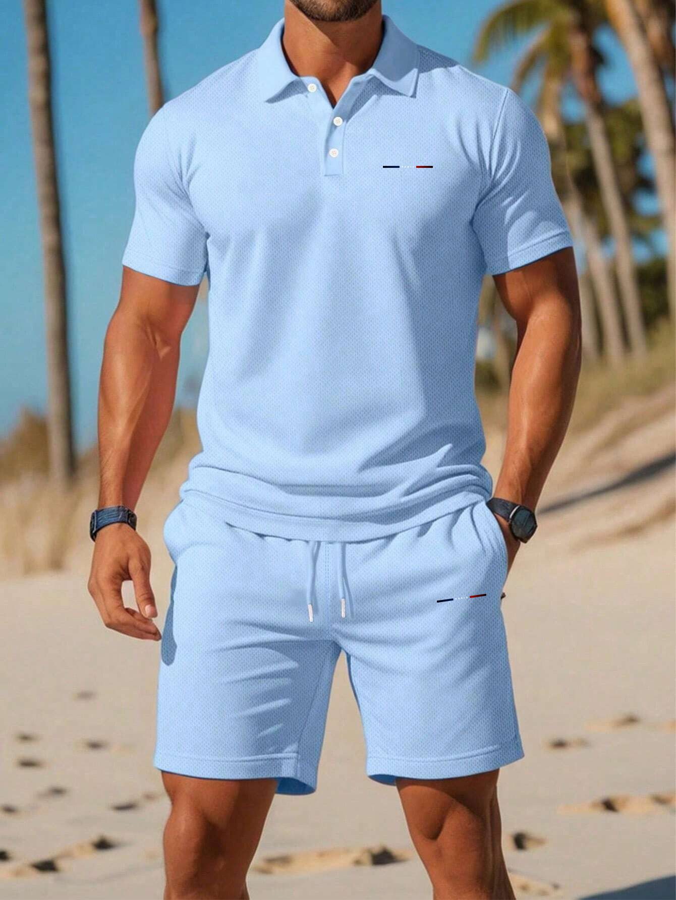 Men'S Summer Polo Shirt Sports Casual Outfit, Featuring a Short-Sleeve Collar Design And Pocketed Belt Shorts, Perfect for Outdoor Leisure And Beach Relaxation - Image 4