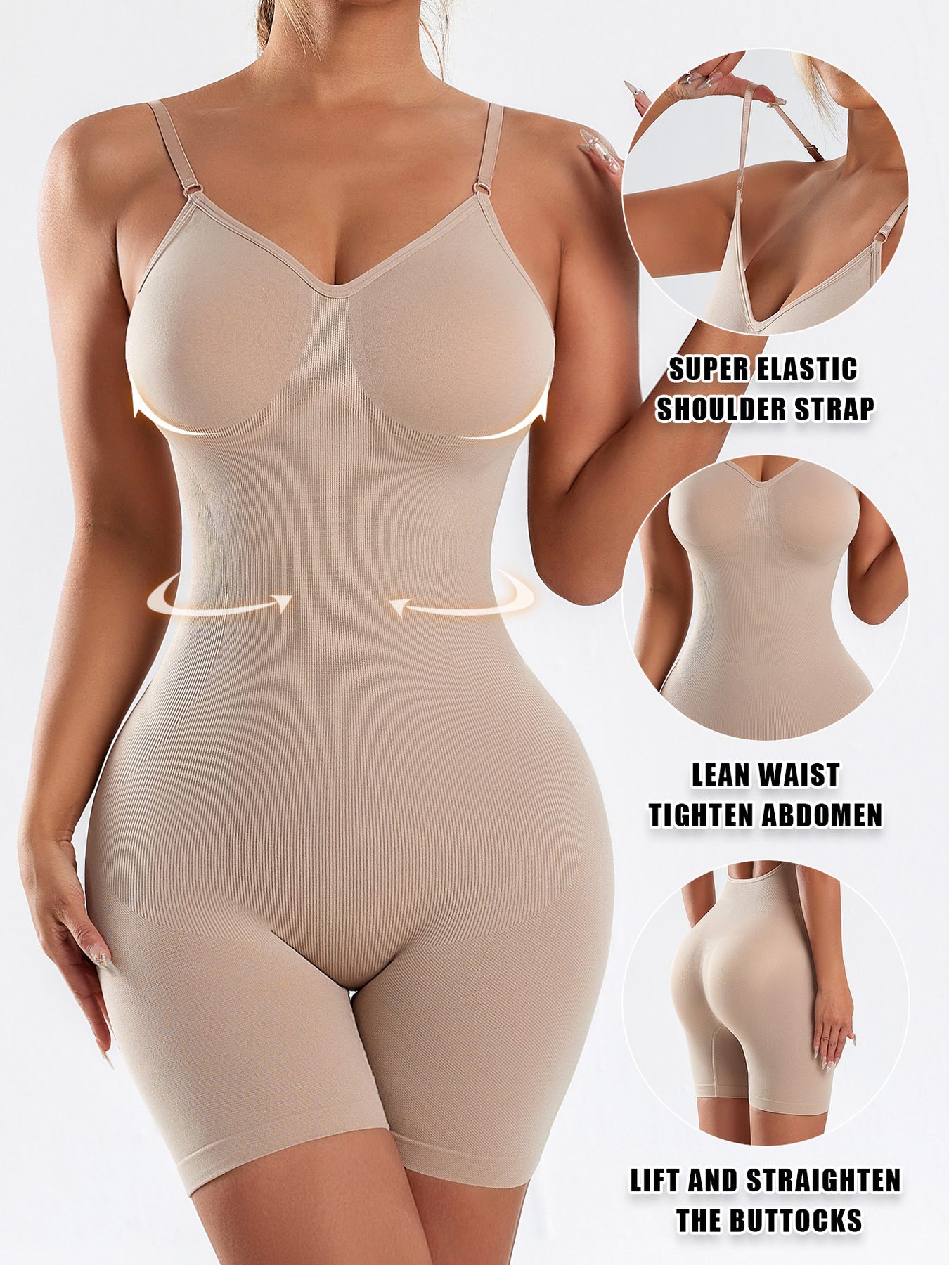 1pc CELILIN Women's Full Backless Shaping Bodysuit - Medium Support Tummy Control Butt Lifter, Seamless One-Piece Suit, Breathable Lightweight for Yoga, Gym & Casual Attire, Machine Washable Solid Color (No Chest Padding) - Image 10