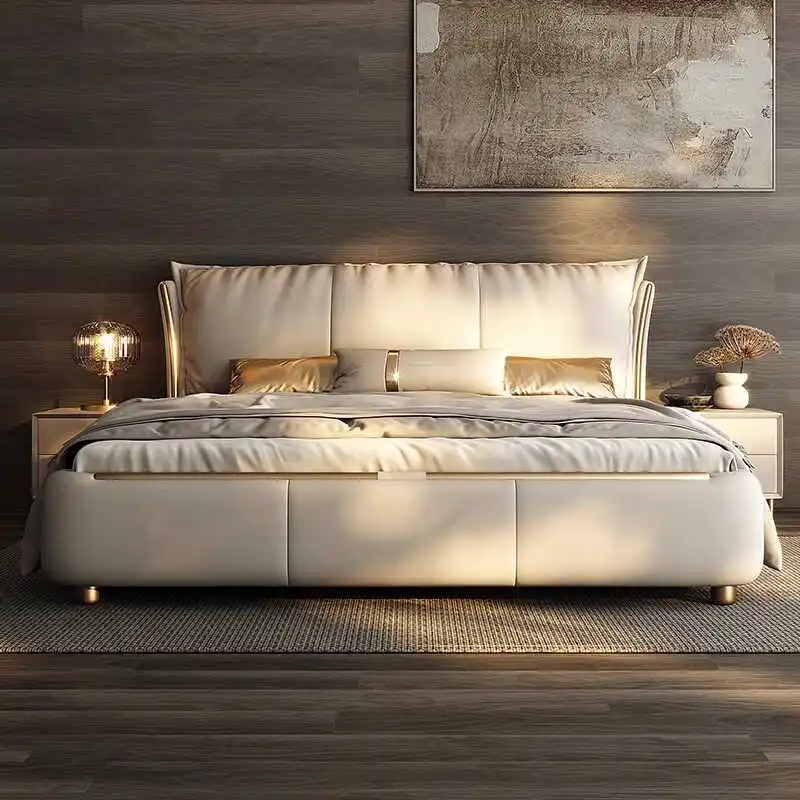 Beige Princess Modern Bed Frame Waterproof Designer Bedroom Double Bed Frames Full Size Queen Camas De Dormitorio Home Furniture - Image 2