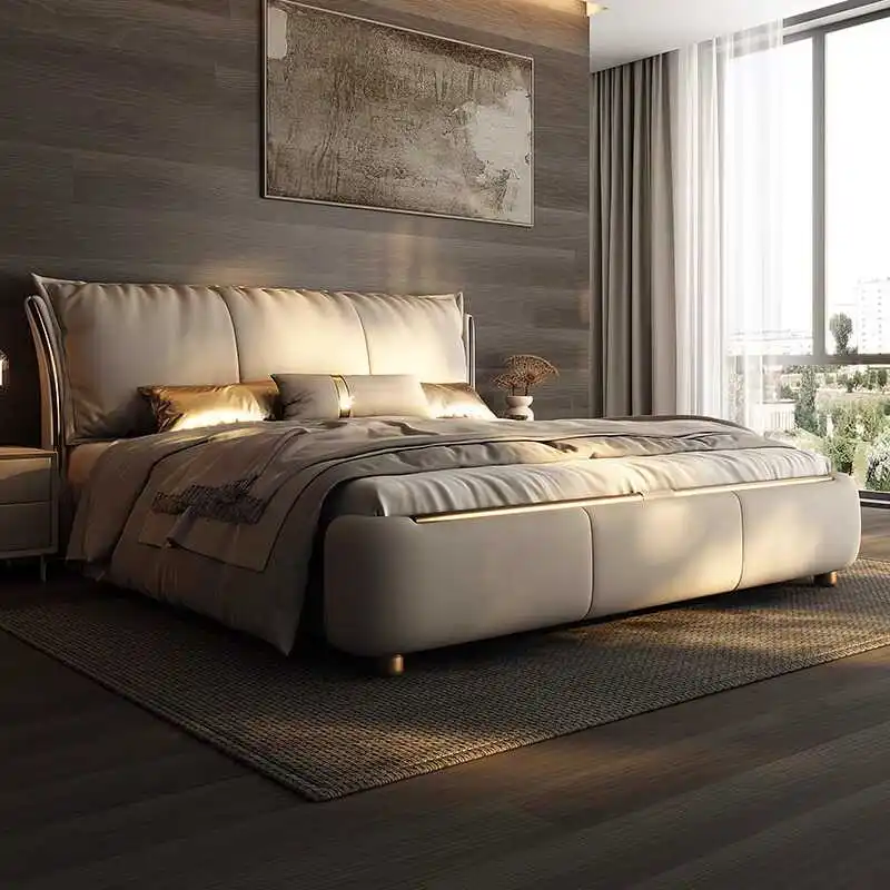 Beige Princess Modern Bed Frame Waterproof Designer Bedroom Double Bed Frames Full Size Queen Camas De Dormitorio Home Furniture - Image 3
