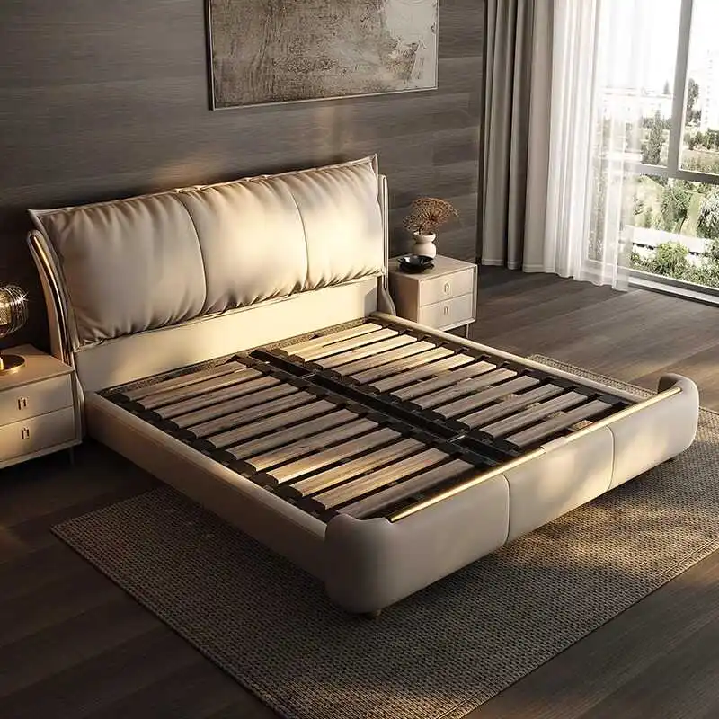 Beige Princess Modern Bed Frame Waterproof Designer Bedroom Double Bed Frames Full Size Queen Camas De Dormitorio Home Furniture - Image 4