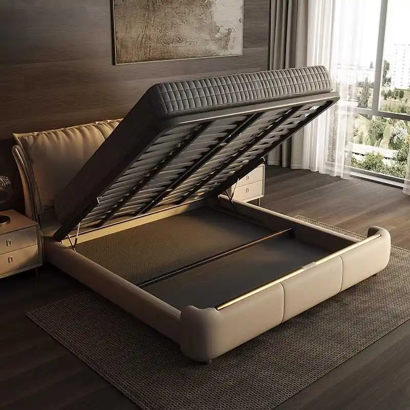 Beige Princess Modern Bed Frame Waterproof Designer Bedroom Double Bed Frames Full Size Queen Camas De Dormitorio Home Furniture - Image 5