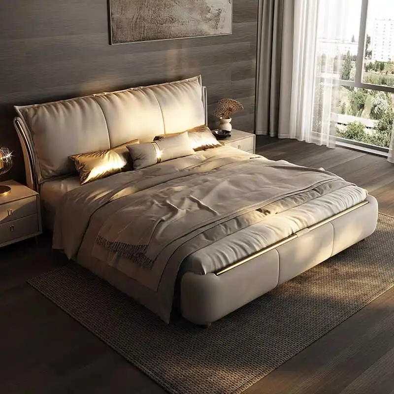 Beige Princess Modern Bed Frame Waterproof Designer Bedroom Double Bed Frames Full Size Queen Camas De Dormitorio Home Furniture