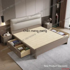 C6601 Simple Elegant Tall Bed Double Queen Pretty Bedroom King Frame Bed Luxury Lit Pliable Modern European Beliche Trendy Furni