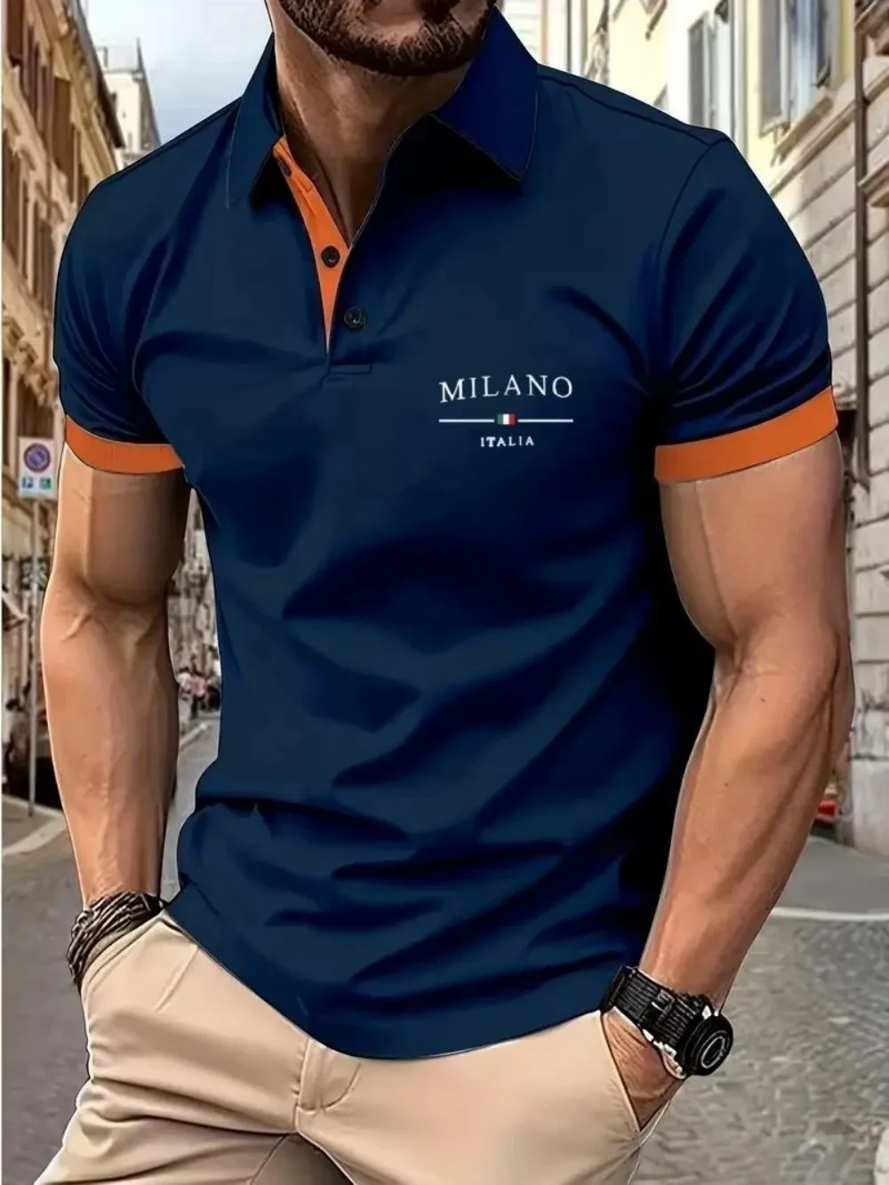 European and American summer fashion men's sports simple letter print comfortable breathable polo shirt outdoor urban casual top - Image 2