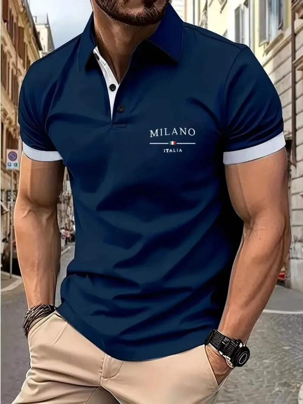 European and American summer fashion men's sports simple letter print comfortable breathable polo shirt outdoor urban casual top - Image 3