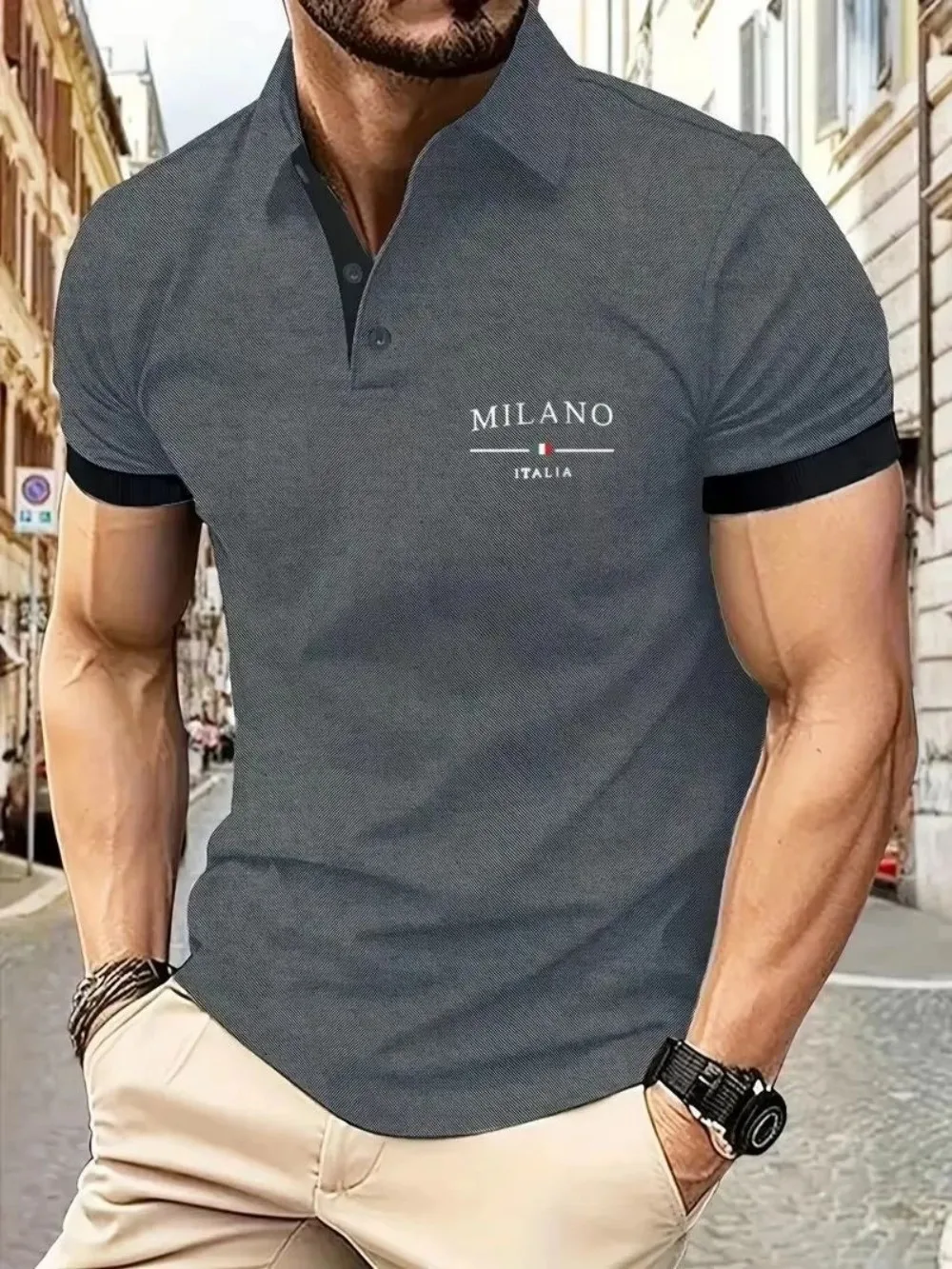 European and American summer fashion men's sports simple letter print comfortable breathable polo shirt outdoor urban casual top - Image 4