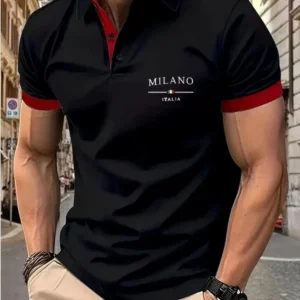 European and American summer fashion men's sports simple letter print comfortable breathable polo shirt outdoor urban casual top