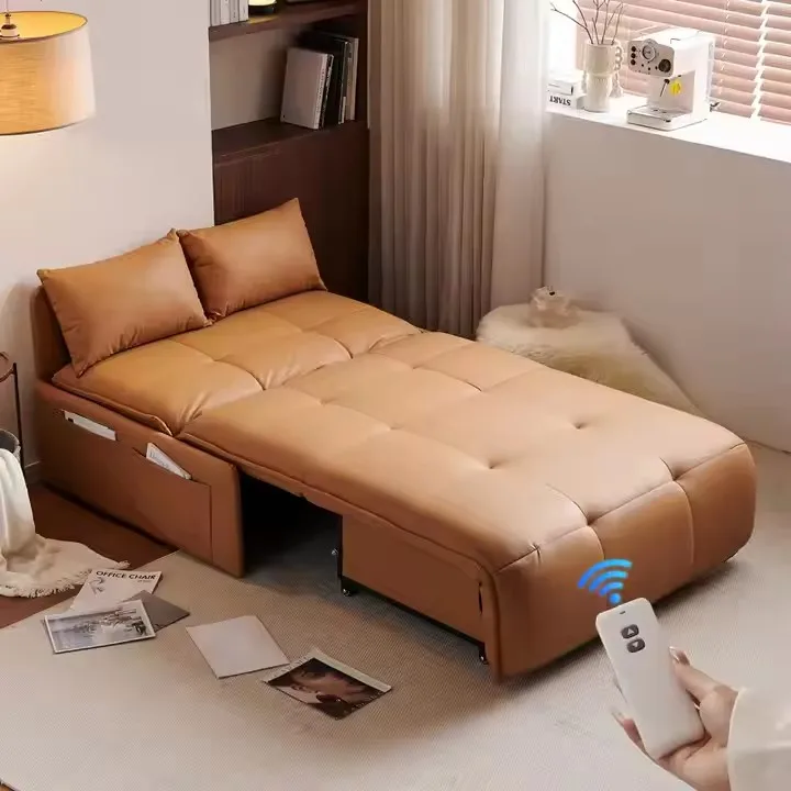 Modern Luxury Leather Folding Sofa Bed Power-Operated With Storage For Bedroom Living Room Hotel Or Apartment - Image 2