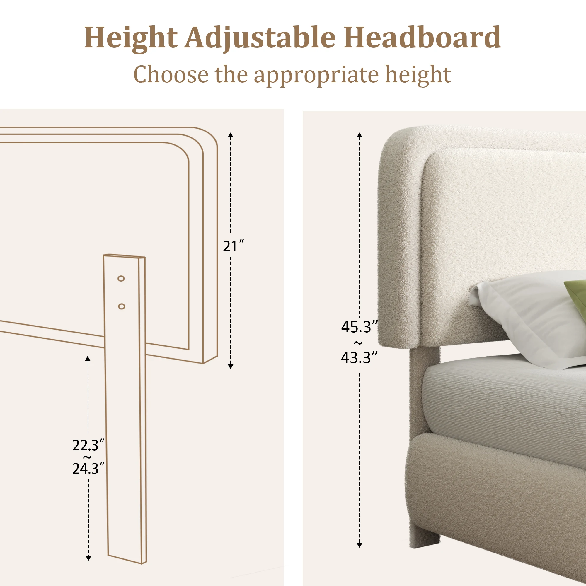 Size Boucle Bed Frame, Cloud Upholstered Platform Bed with Height Adjustable Headboard & Soft Rounded Corners, No Noise Fre - Image 4