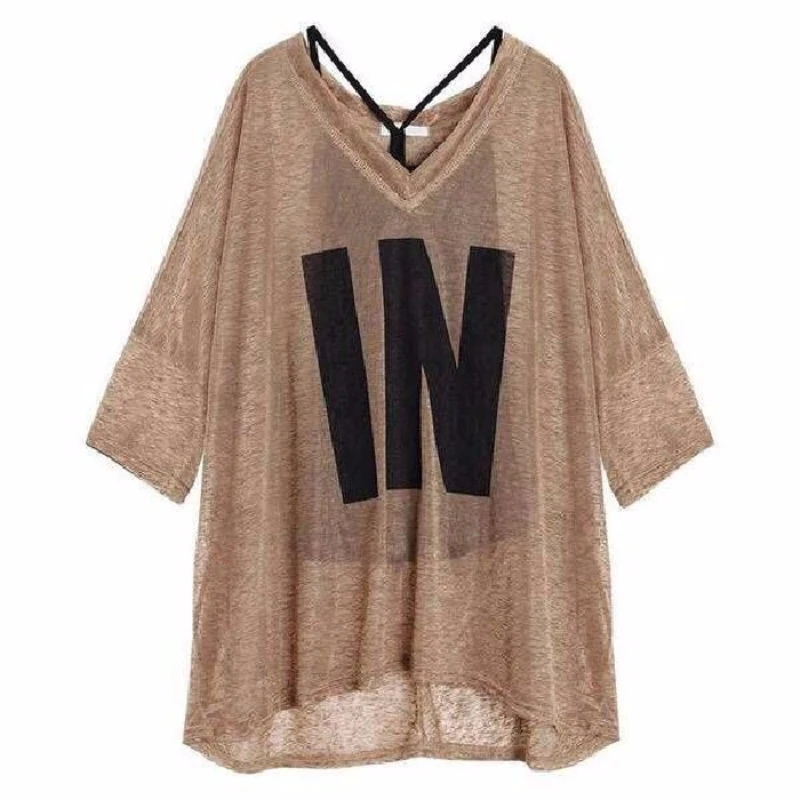 Women Half Sleeve Loose T-Shirts V-Neck Summer Causal Letter Print Crops Tops Pullovers Tees Streetwear Y2K 2pcs T Shirt+Tank - Image 5