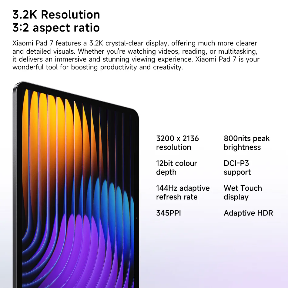 Xiaomi Pad 7 Tablets Global Version Snapdragon 7+ Gen 3 11.2'' 3.2K 144Hz Display 8850mAh 45W Turbo Charging 128GB/256GB - Image 3
