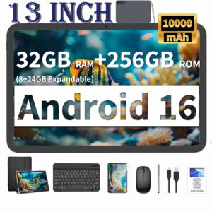 13-Inch Tablet Computer, Comes with a Keyboard And Mouse Set. It Boasts 32GB (8+24) RAM, 256GB ROM, And 2TB SD Expansion (Excluding SD Card). It Features a 10000Mah High-Capacity Battery, a 13-Megapixel Camera, Dual-Band Wi-Fi, Tablet, Pad