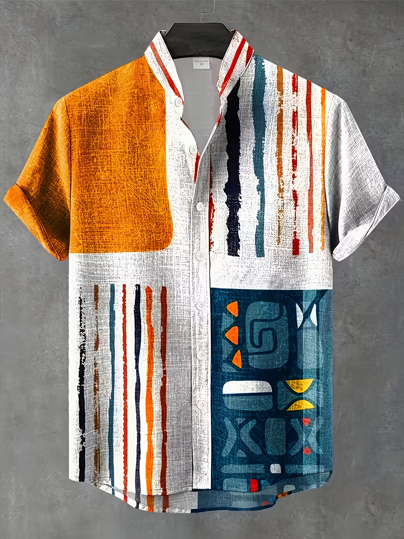 Men'S Vintage Shirt - Featuring a Collared Button Front, Suitable for Both Formal And Casual Occasions. Perfect for Summer Vacations And Casual Outfits - Easy to Care For, Machine Washable, Versatile Piece with Geometric Pattern Design - Image 3