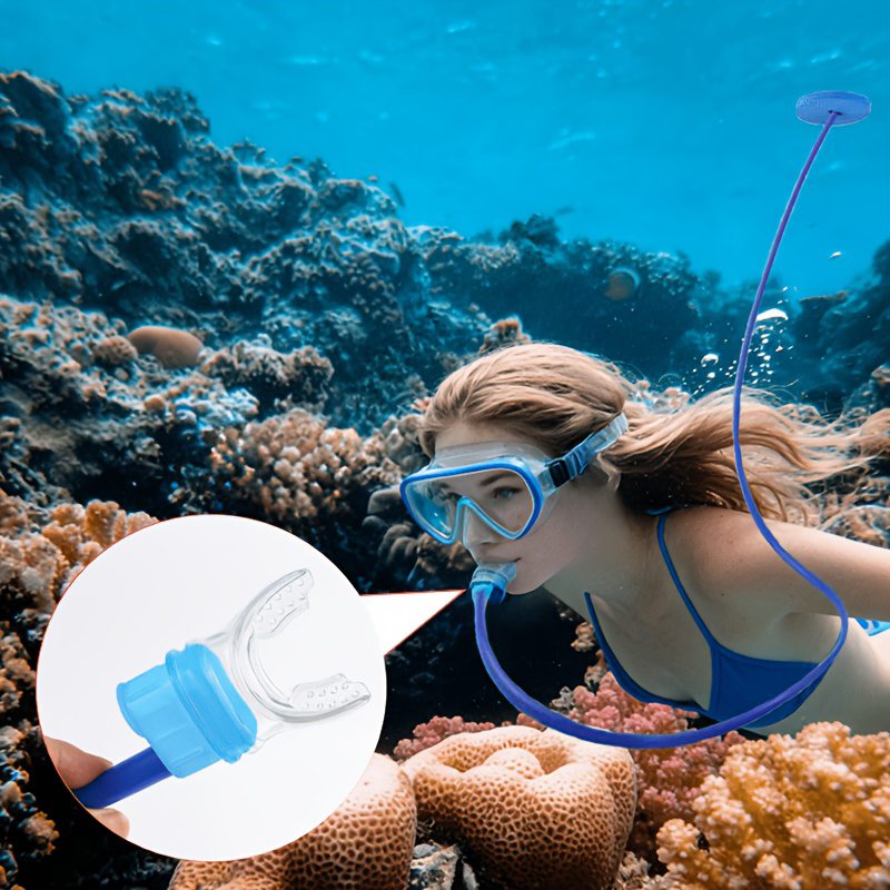 Snorkel, Anti-choking Single/double-head Breathing Apparatus, Underwater Breathing Valve, Silicone Material Oxygen Supply Device for Water Entry, Leak-proof Setup Water Entry Trainer, Deep Water Oxygen Supply Equipment Suitable for Beginner Adults - Image 2