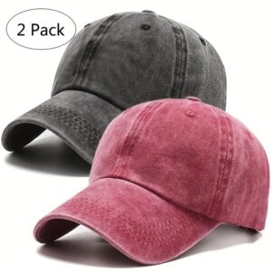 2pcs Simple Solid Color Plain Baseball Cap, Vintage Distressed Style Duckbill Cap, Essential for Men and Women's Outdoor Sports, Cycling, and Fitness, Adjustable Size, Couple's Hat, Trucker Hat