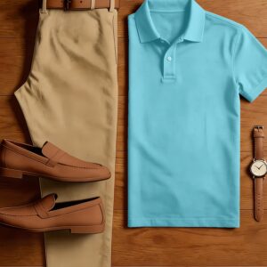 Men'S 2pcs Business Casual Outfit, Solid Color Polo Shirt + Slim Fit Suit Pants Set, Breathable Classic Fashion Set, Essential Spring & Summer Outfit for Office & Daily Wear