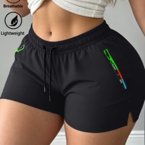 Women's Summer Fashion Casual Sports Three-Quarter Shorts with Drawstring Waist and Multi-Color Zipper, Suitable for Summer Outdoor Leisure, Sports, and Daily Fashion Wear