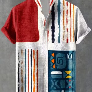 Men'S Vintage Shirt - Featuring a Collared Button Front, Suitable for Both Formal And Casual Occasions. Perfect for Summer Vacations And Casual Outfits - Easy to Care For, Machine Washable, Versatile Piece with Geometric Pattern Design