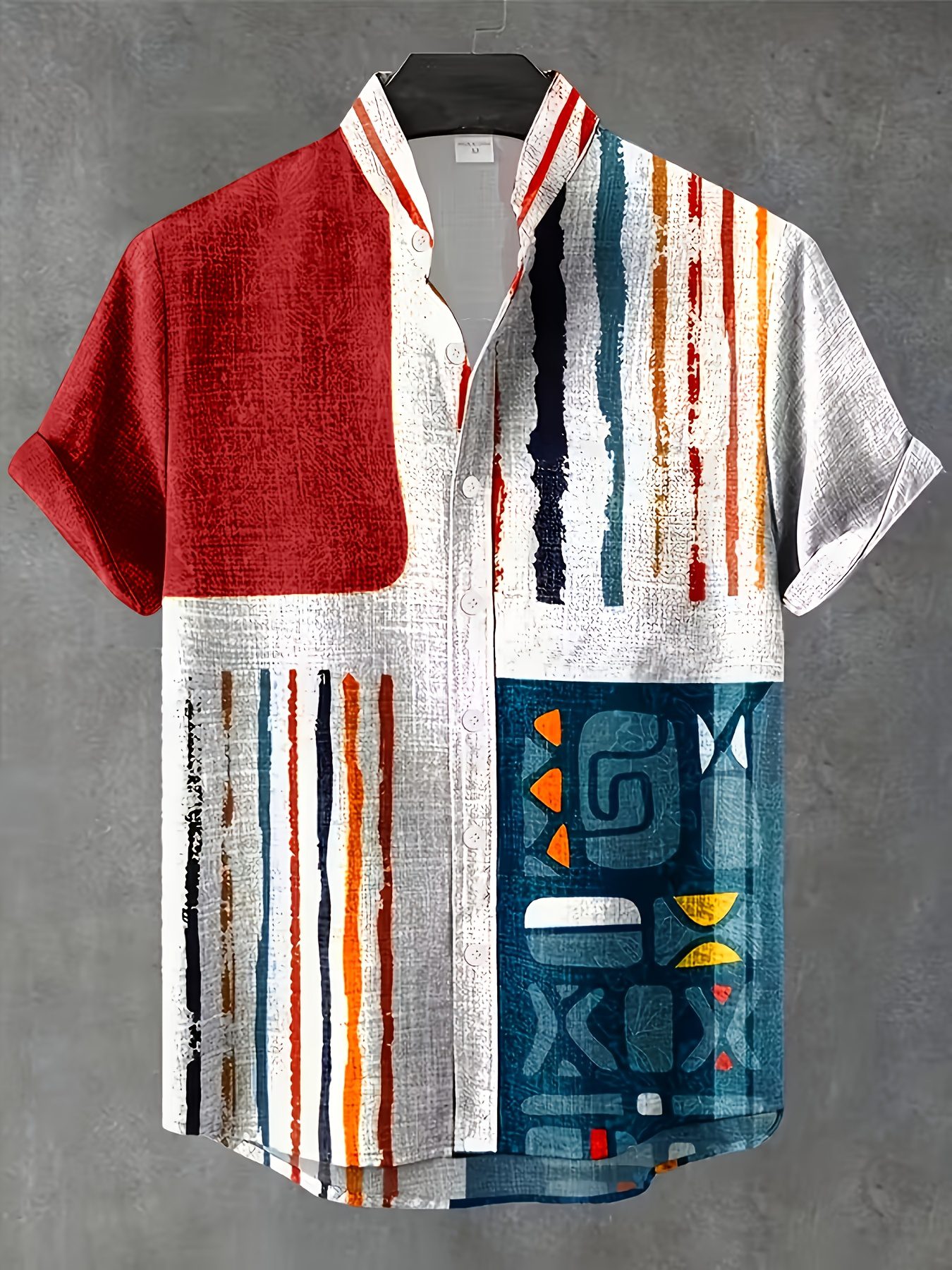 Men'S Vintage Shirt - Featuring a Collared Button Front, Suitable for Both Formal And Casual Occasions. Perfect for Summer Vacations And Casual Outfits - Easy to Care For, Machine Washable, Versatile Piece with Geometric Pattern Design