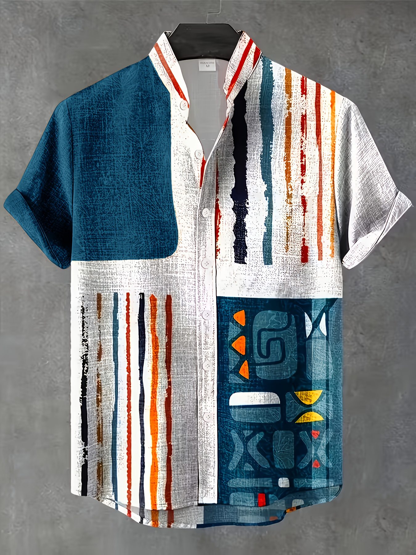 Men'S Vintage Shirt - Featuring a Collared Button Front, Suitable for Both Formal And Casual Occasions. Perfect for Summer Vacations And Casual Outfits - Easy to Care For, Machine Washable, Versatile Piece with Geometric Pattern Design - Image 2