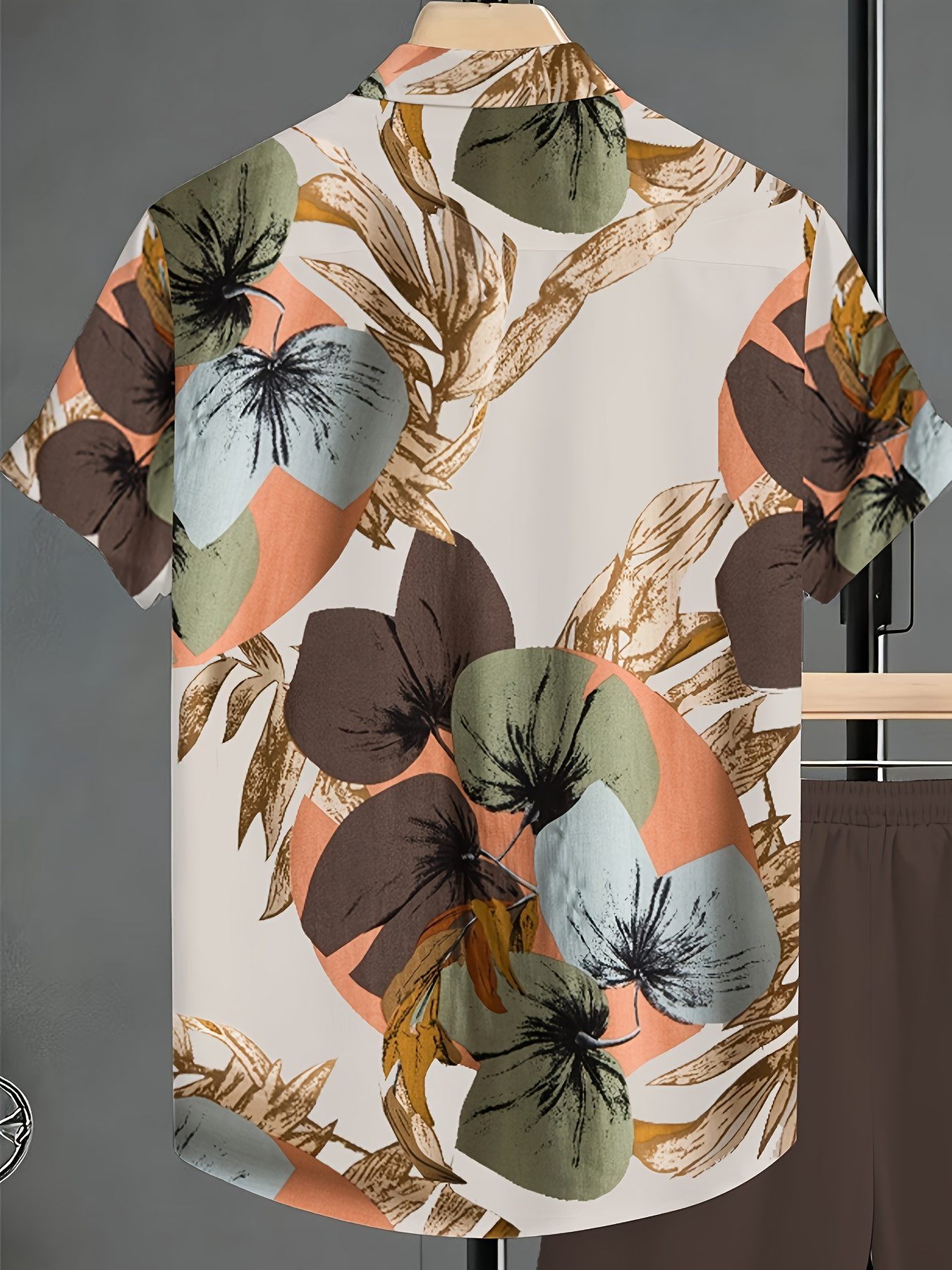 Men'S Summer Plant Print Short-Sleeve Shirt And Shorts Set, a Perfect Gift for Men, Ideal for Everyday Wear - Comfortable Short-Sleeve Shirt with Drawstring Pocket Shorts, New Casual Loose Round-Neck T-Shirt - Image 5
