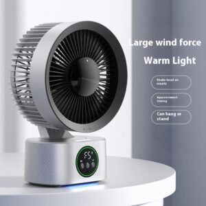 Modern Desk Fan with USB Type-C Power Supply - Large Wind Force, Warm Light, 5 Speed Adjustable, Shake-Head Air Supply, Timer Function, Hangable or Standable, Easy-to-Clean Mesh Design, Stand Fan | Modern Desk Fan | Adjustable Fan Speed, Desk Fan